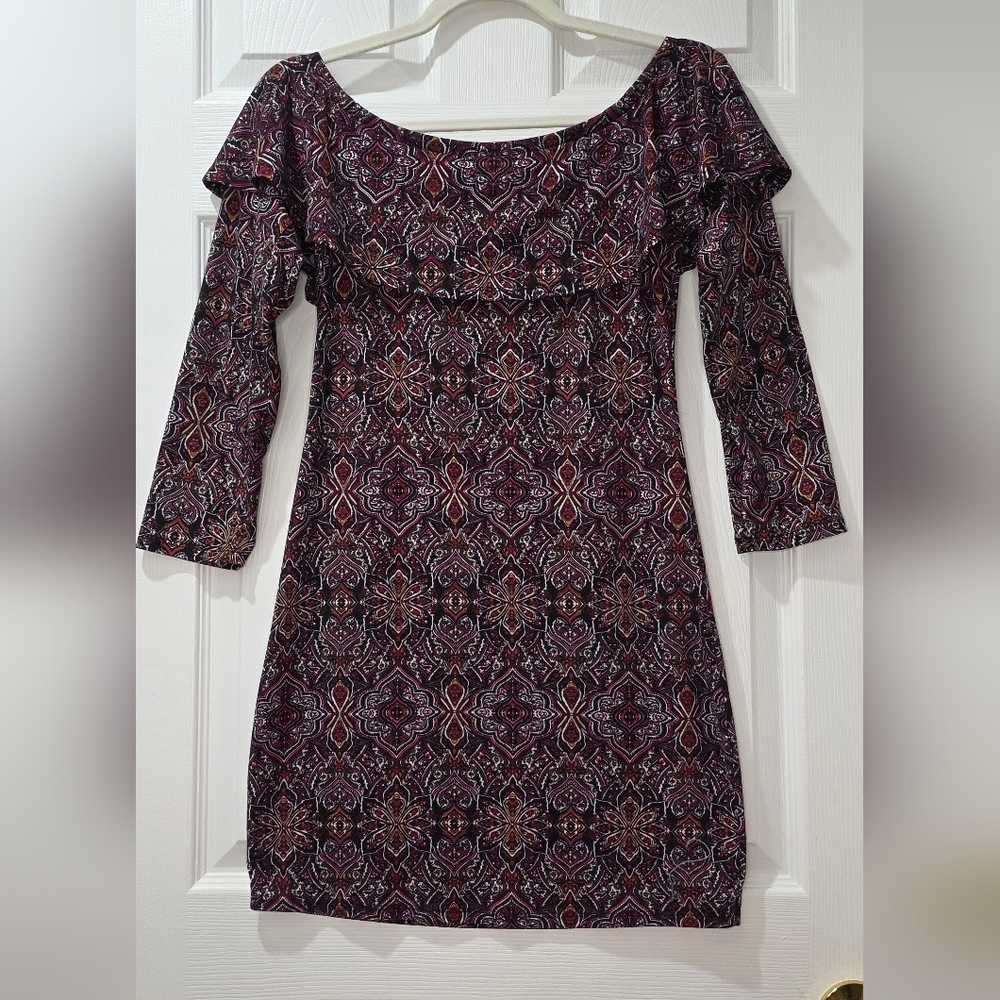Vintage Off-the-Shoulder Paisley Purple Print Dress - Size M Boho-chic 70s - Picture 4 of 6